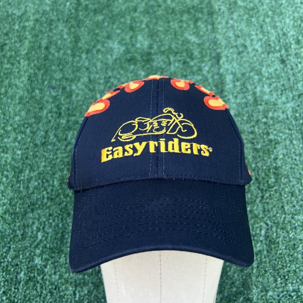 VTG Easy Riders Biker Hat Mens Black Yellow Baseball Tribal Flame Strapback Y2K